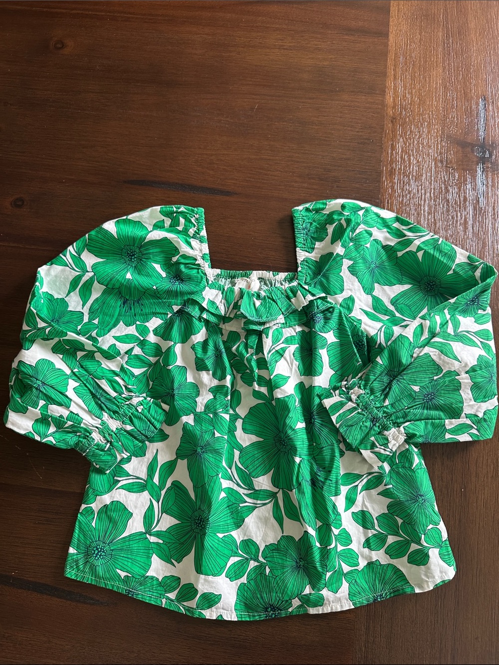 Crewcuts White Top with Green Floral Print